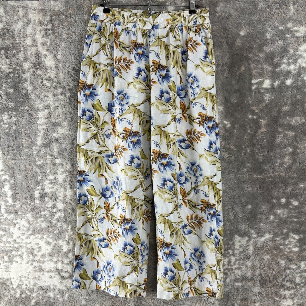 Panama Jack Size L Floral Print Vacation Tropical Wide Leg Linen Pants Colorful
